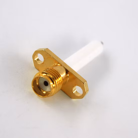 Conector coaxial fêmea SMA RF de montagem em flange de 2 furos isolador de 20 mm e pino IP67 de 3 mm